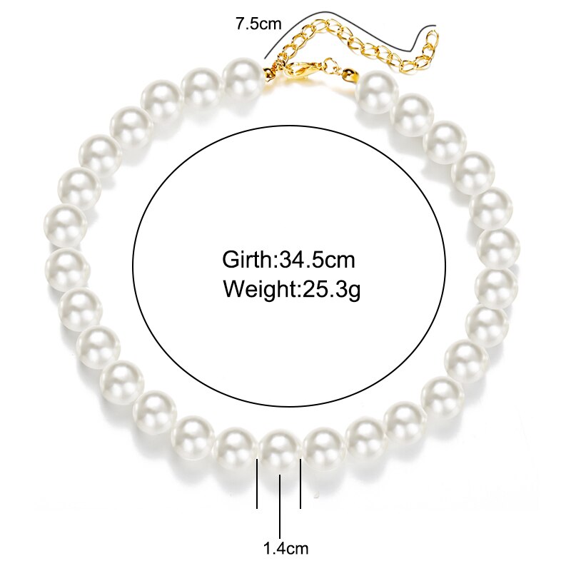 17KM Elegant White Imitation Pearl Choker Necklace Big Round Pearl Wedding Necklace for Women Charm  Jewelry