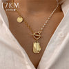 17KM Asymmetric Gold Pearl Beads Necklace For Women Vintage Irregular Coin Pendant Necklaces 2021 Trend Jewelry