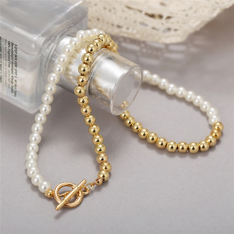 17KM Asymmetric Gold Pearl Beads Necklace For Women Vintage Irregular Coin Pendant Necklaces 2021 Trend Jewelry