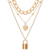 17KM  Multi Layer Lock Portrait Pendants Necklaces For Women Gold Metal Key Heart Necklace  Design Jewelry Gift