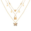 17KM  Multi Layer Lock Portrait Pendants Necklaces For Women Gold Metal Key Heart Necklace  Design Jewelry Gift