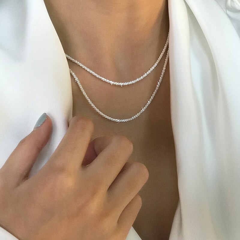 17KM Shiny Chain Silver Color Choker Necklace For Women Simple Minimalist Choker Necklaces 2021 Collar Jewelry