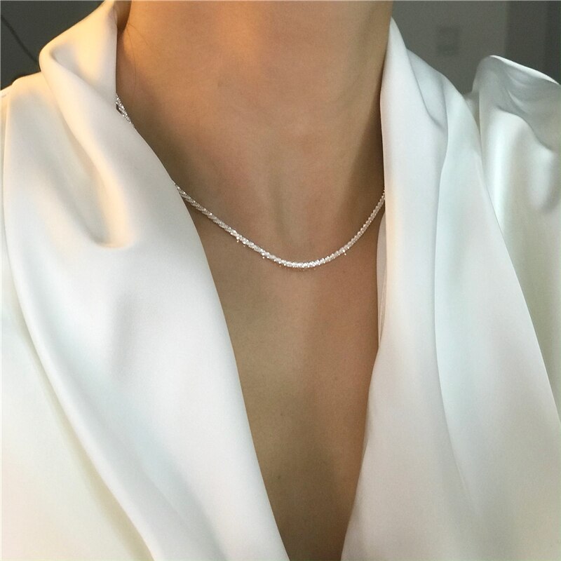 17KM Shiny Chain Silver Color Choker Necklace For Women Simple Minimalist Choker Necklaces 2021 Collar Jewelry