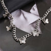 17KM  Silver Color Butterfly Tassel Choker Necklace For Women Girls Korean Thick Chain Necklaces 2021  Jewelry