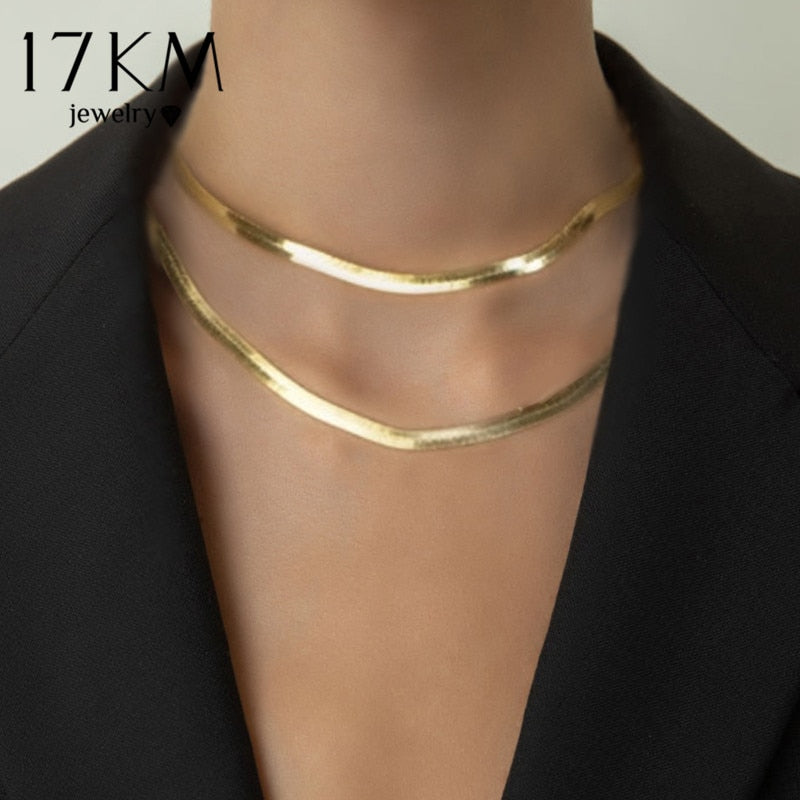 17KM Gold Multi Layered Snake Chain Link Necklace for Women Bohemian Lock Coin Choker Chain Pendant Necklaces Party Jewelry