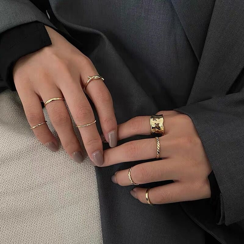 Cheap 17KM Fashion Simple Gold Silver Color Metal Rings Set for Women Girls  Korean Thick Chain Finger Rings Female Minimalist Jewelry