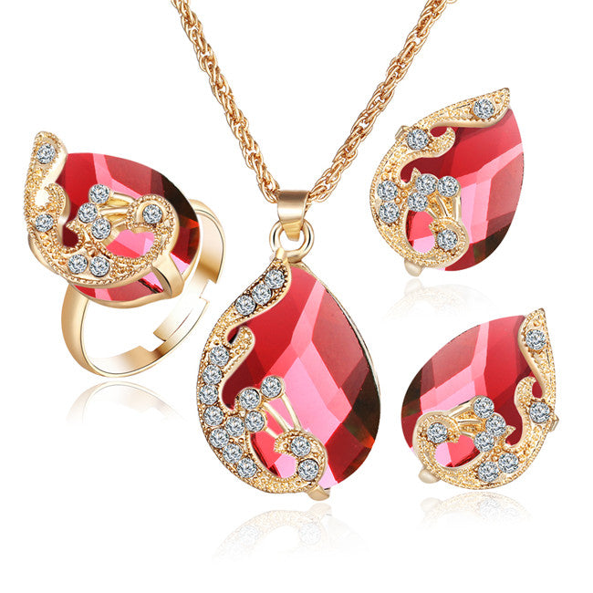17KM Jewelry Sets 5 Colour Crystal Peacock Jewelry Sets Bride Wedding Necklace Earrings Ohrringe Ring Set  parure bijoux femme