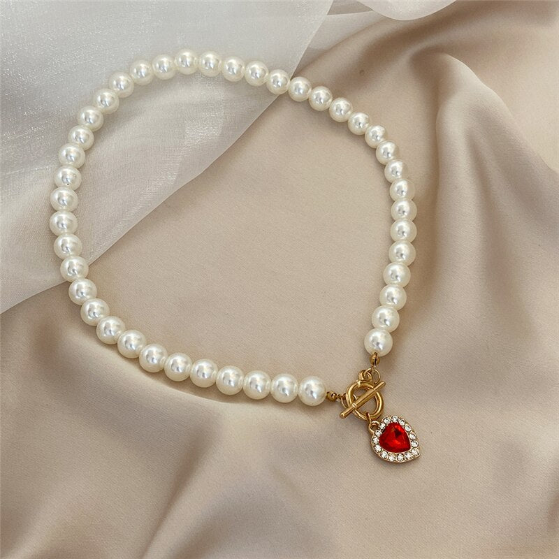 17KM Kpop Silver Color Heart Chain Choker Necklace For Women Aesthetic Pearl Necklaces Jewelry Christmas Party Gifts