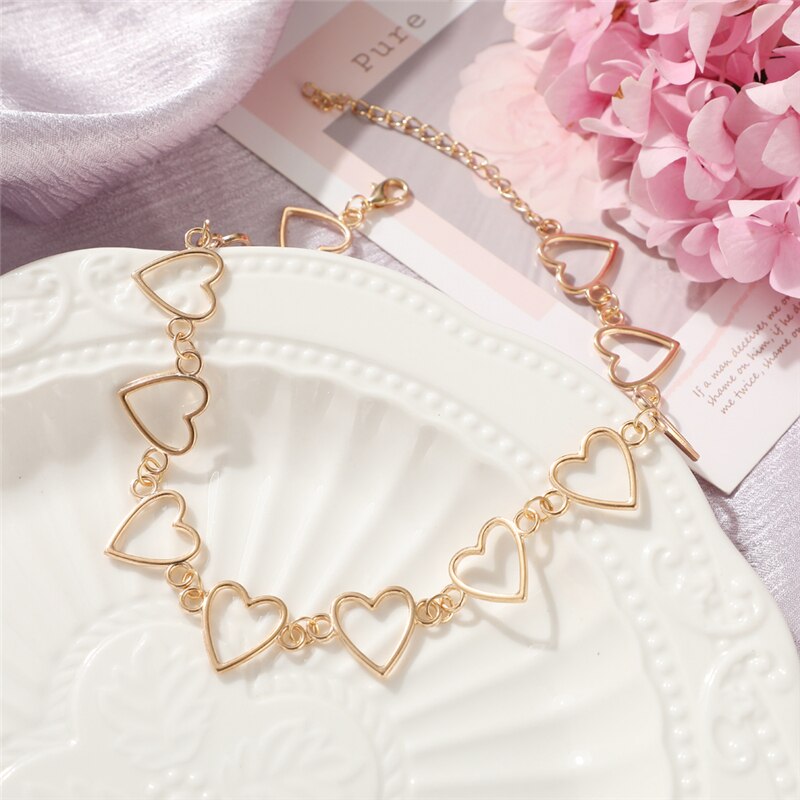 17KM Kpop Silver Color Heart Chain Choker Necklace For Women Aesthetic Pearl Necklaces Jewelry Christmas Party Gifts