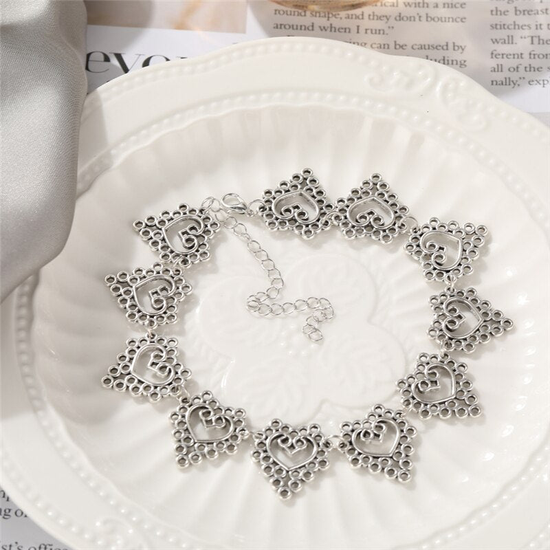 17KM Kpop Silver Color Heart Chain Choker Necklace For Women Aesthetic Pearl Necklaces Jewelry Christmas Party Gifts