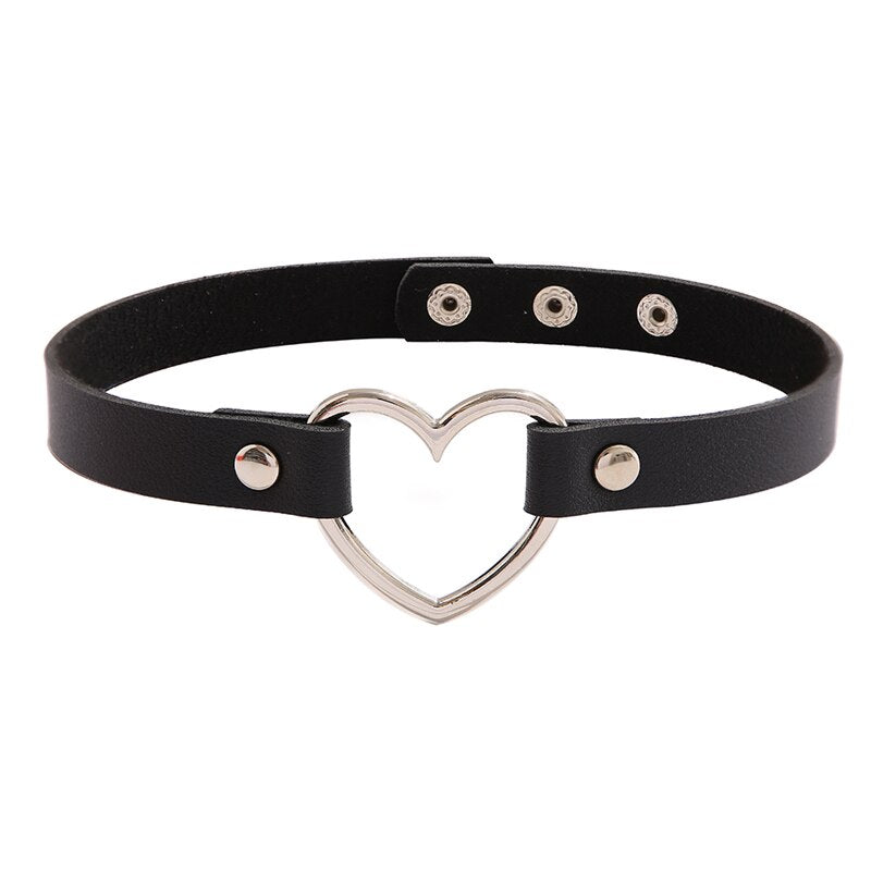 17KM Sexy Punk Gothic PU Leather Heart Choker Necklaces For Women Vintage Statement Collar Necklace Wedding Jewelry Gift