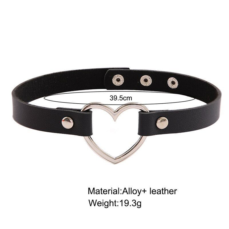 17KM Sexy Punk Gothic PU Leather Heart Choker Necklaces For Women Vintage Statement Collar Necklace Wedding Jewelry Gift