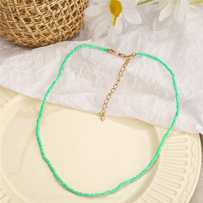 17KM Trendy Bead Strand Beaded Choker Necklace For Women Bohemian Colorful Handmade Short Daisy Pearl Necklace Collar Jewelry