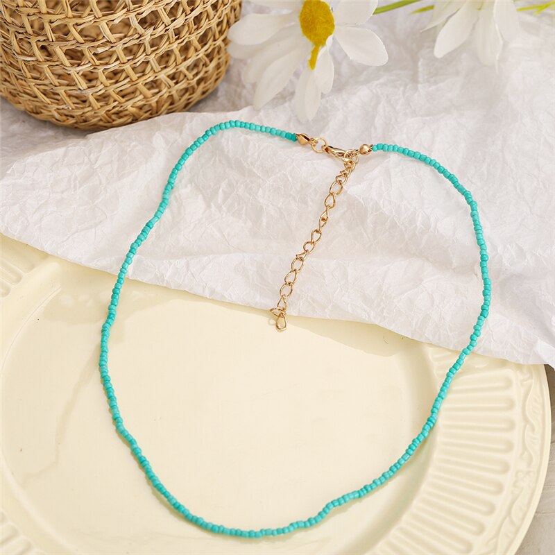 17KM Trendy Bead Strand Beaded Choker Necklace For Women Bohemian Colorful Handmade Short Daisy Pearl Necklace Collar Jewelry
