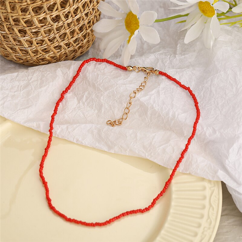 17KM Trendy Bead Strand Beaded Choker Necklace For Women Bohemian Colorful Handmade Short Daisy Pearl Necklace Collar Jewelry