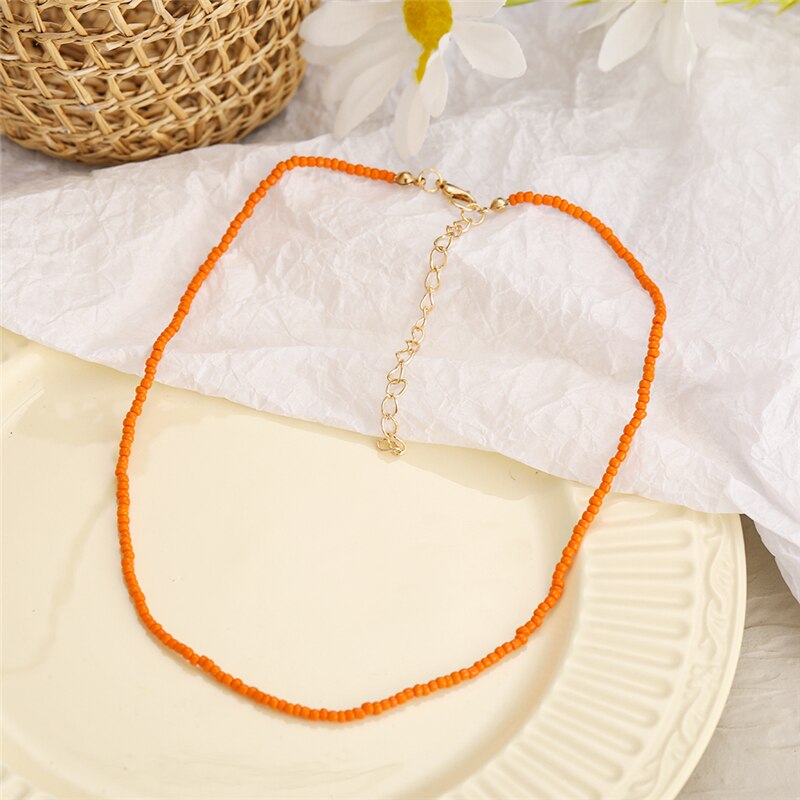 17KM Trendy Bead Strand Beaded Choker Necklace For Women Bohemian Colorful Handmade Short Daisy Pearl Necklace Collar Jewelry