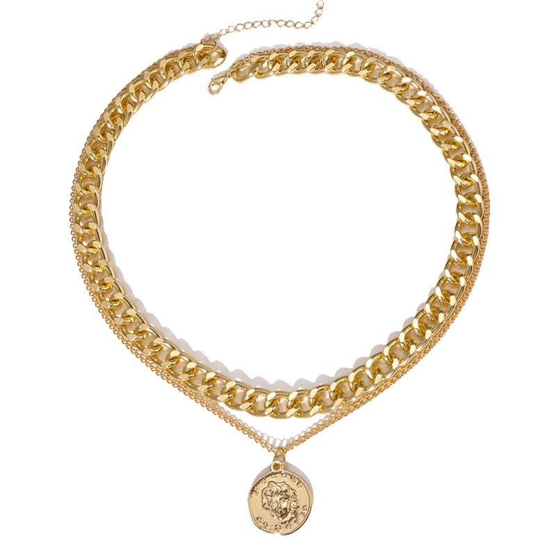 17KM Trendy Gold Thick Chain Necklace for Women  Mixed Linked Circle Necklaces Minimalist Choker Necklace Party Jewelry