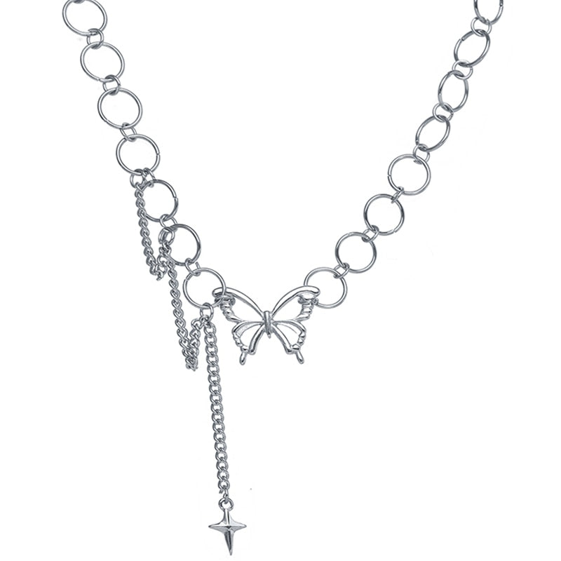 17KM Trendy Gold Thick Chain Necklace for Women  Mixed Linked Circle Necklaces Minimalist Choker Necklace Party Jewelry