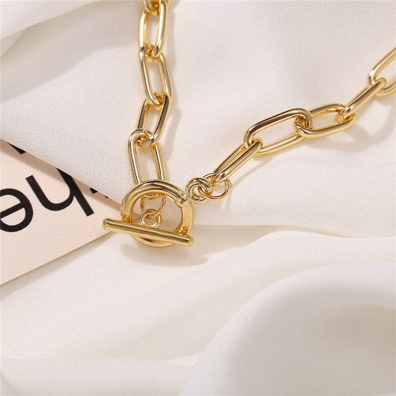 17KM Trendy Gold Thick Chain Necklace for Women  Mixed Linked Circle Necklaces Minimalist Choker Necklace Party Jewelry