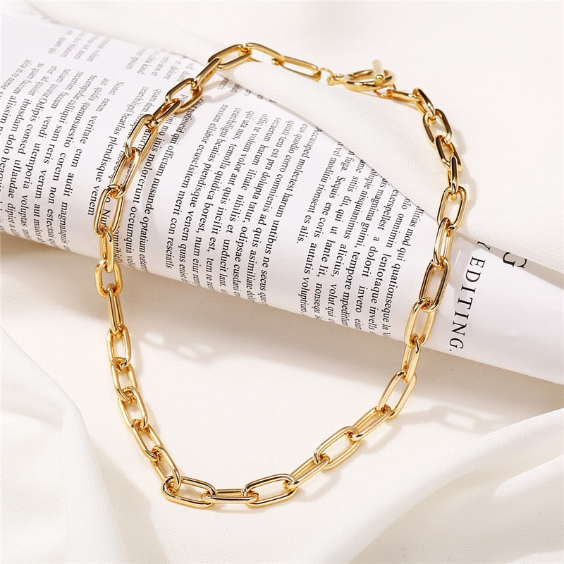 17KM Trendy Gold Thick Chain Necklace for Women  Mixed Linked Circle Necklaces Minimalist Choker Necklace Party Jewelry