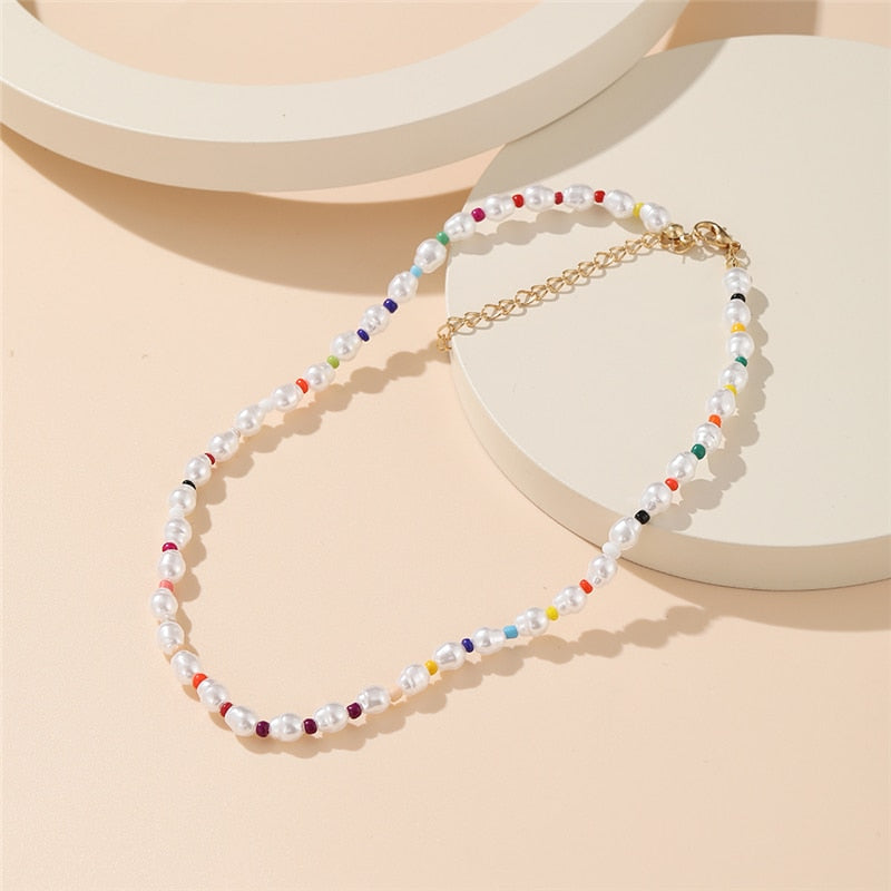 17KM Vintage Baroque Pearl Choker Necklace For Women Retro Elegant Colorful Irregular Pearl Beads Necklaces Accessories Jewelry