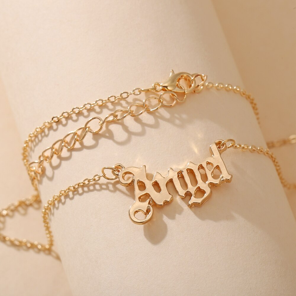 17KM Vintage Gold Angel Letter Necklace Gift for Women Old English Name Choker Necklaces 2022 Party Jewelry Mom Gift