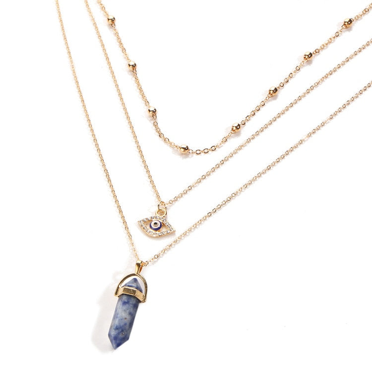 Vintage Opal Stone Chokers Necklaces Fashion Multi Layer Crystal Eye Pendant Necklace Statement Bohemian Jewelry for Women