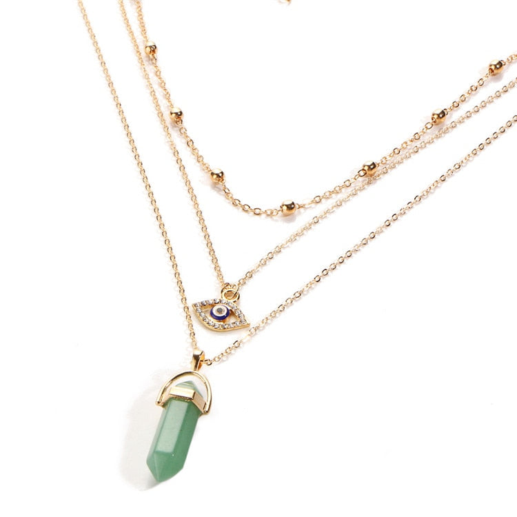 Vintage Opal Stone Chokers Necklaces Fashion Multi Layer Crystal Eye Pendant Necklace Statement Bohemian Jewelry for Women