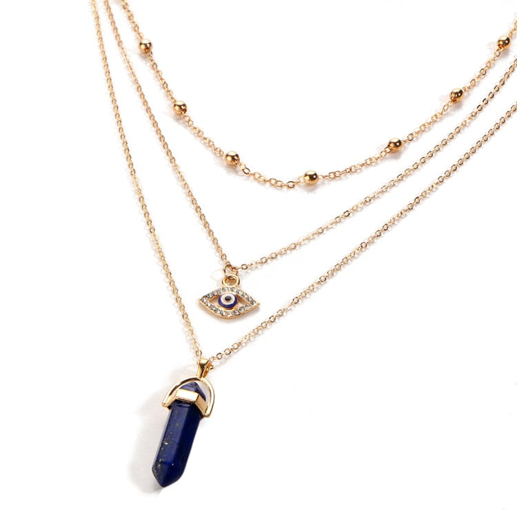 Vintage Opal Stone Chokers Necklaces Fashion Multi Layer Crystal Eye Pendant Necklace Statement Bohemian Jewelry for Women