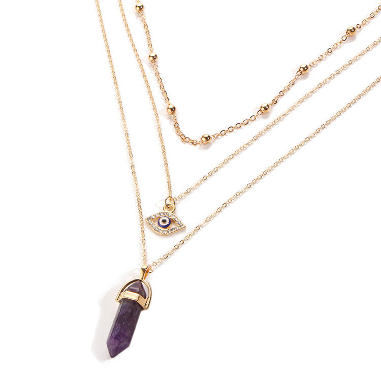 Vintage Opal Stone Chokers Necklaces Fashion Multi Layer Crystal Eye Pendant Necklace Statement Bohemian Jewelry for Women