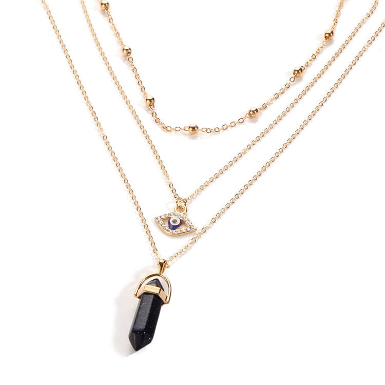 Vintage Opal Stone Chokers Necklaces Fashion Multi Layer Crystal Eye Pendant Necklace Statement Bohemian Jewelry for Women