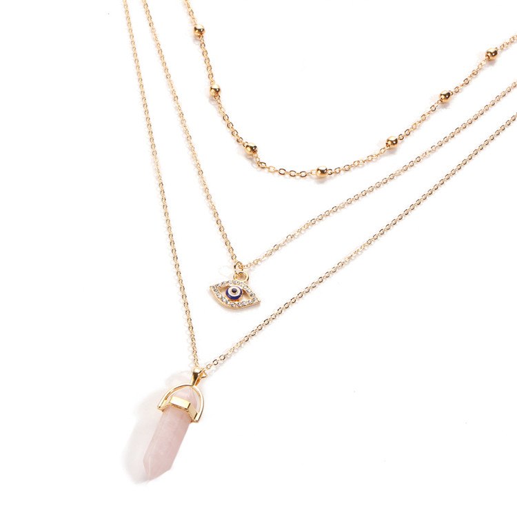 Vintage Opal Stone Chokers Necklaces Fashion Multi Layer Crystal Eye Pendant Necklace Statement Bohemian Jewelry for Women