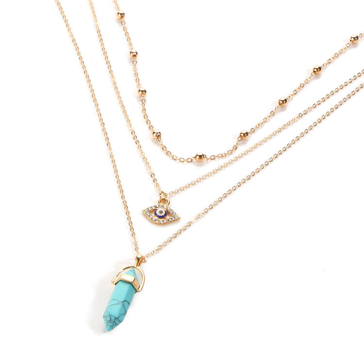 Vintage Opal Stone Chokers Necklaces Fashion Multi Layer Crystal Eye Pendant Necklace Statement Bohemian Jewelry for Women