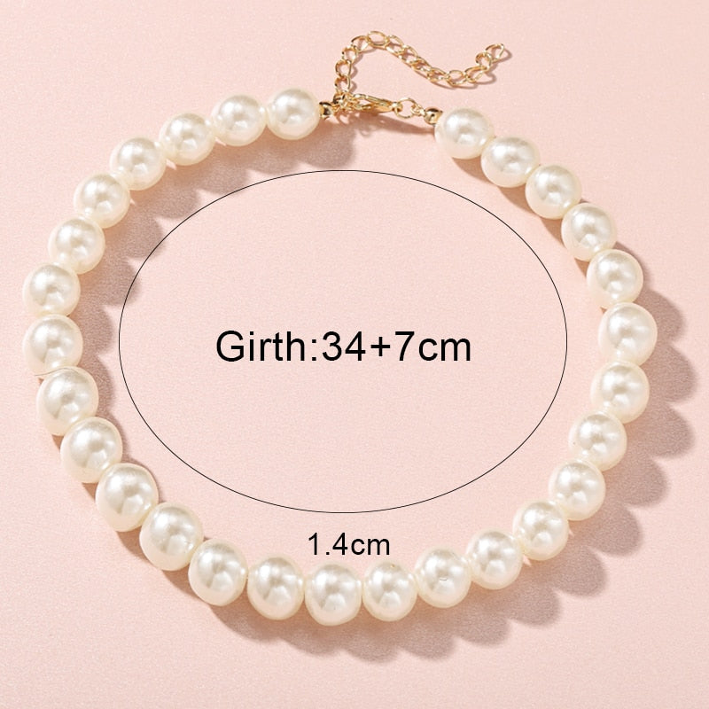 17KM Vintage Pearl Choker Necklace For Women  Summer White Imitation Pearl Necklaces 2021 Trend Elegant Wedding Jewelry