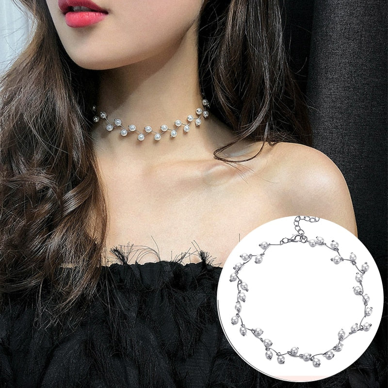 17KM Vintage Pearl Choker Necklace For Women  Summer White Imitation Pearl Necklaces 2021 Trend Elegant Wedding Jewelry