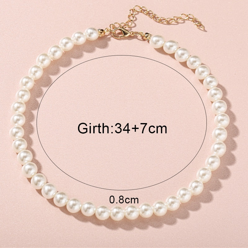 17KM Vintage Pearl Choker Necklace For Women  Summer White Imitation Pearl Necklaces 2021 Trend Elegant Wedding Jewelry