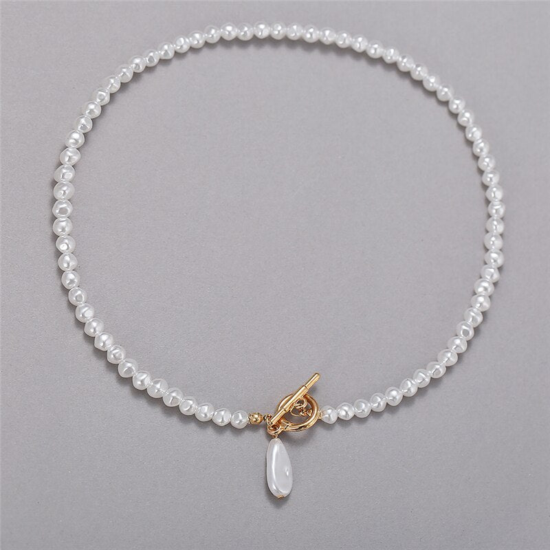 17KM Vintage Pearl Choker Necklace For Women  Summer White Imitation Pearl Necklaces 2021 Trend Elegant Wedding Jewelry