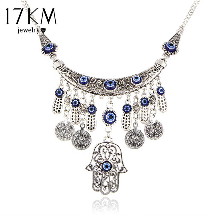 Vintage Silver Color Statement Necklaces For Women 2020 Fatima Eye Hand Tibetan Pendants Ethnic Jewelry Maxi Accessories