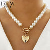 17KM Vintage Wedding Pearl Choker Necklace For Women Geometric Heart Coin Lock Pendant Necklaces Jewelry collier de perles