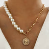 17KM Vintage Wedding Pearl Choker Necklace For Women Geometric Heart Coin Lock Pendant Necklaces Jewelry collier de perles