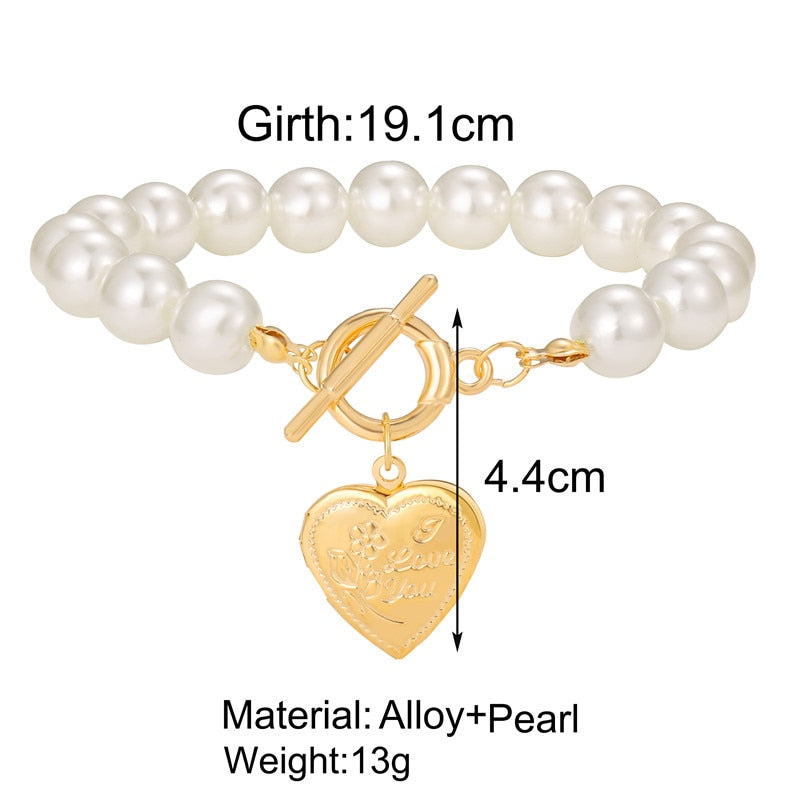 17KM Vintage Wedding Pearl Choker Necklace For Women Geometric Heart Coin Lock Pendant Necklaces Jewelry collier de perles