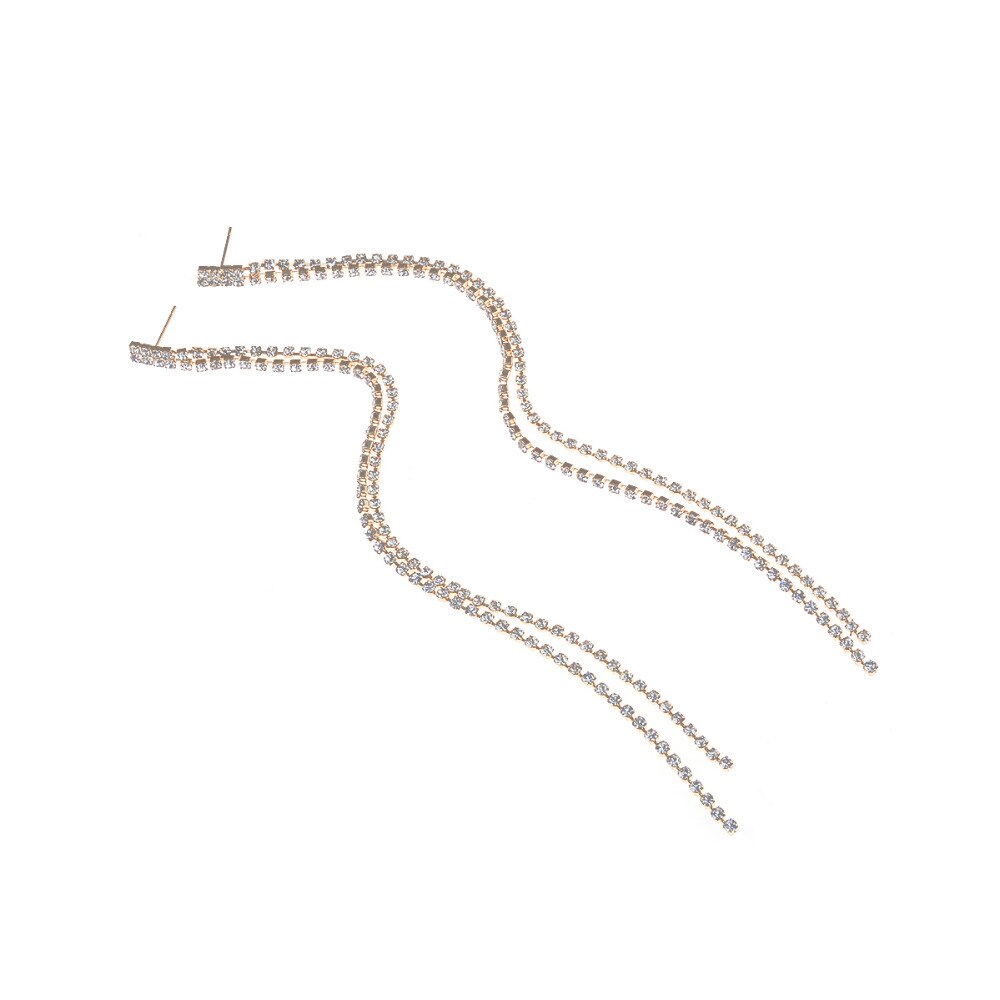 17cm Long Rhinestones Crystal Dangle Earrings Women Drop Earrings Jewelry Silver Color Double Tail Tassel Accessories