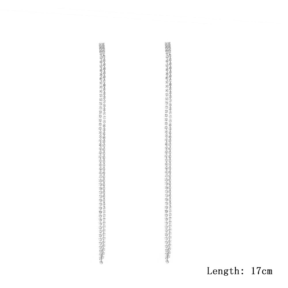17cm Long Rhinestones Crystal Dangle Earrings Women Drop Earrings Jewelry Silver Color Double Tail Tassel Accessories