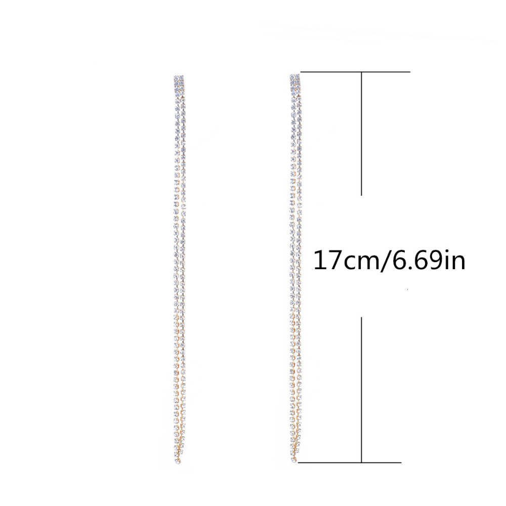 17cm Long Rhinestones Crystal Dangle Earrings Women Drop Earrings Jewelry Silver Color Double Tail Tassel Accessories