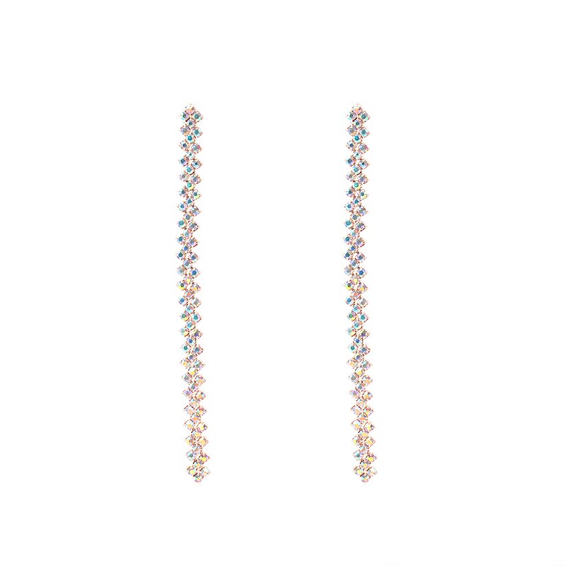 17cm Long Rhinestones Crystal Dangle Earrings Women Drop Earrings Jewelry Silver Color Double Tail Tassel Accessories
