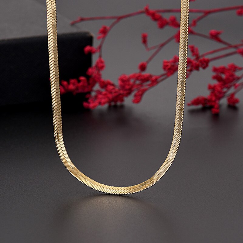 18/20/22/24 Inch Gold Color 4MM Blade Women's Neck Chain Female Necklace Gift Female  Designer Jewelry