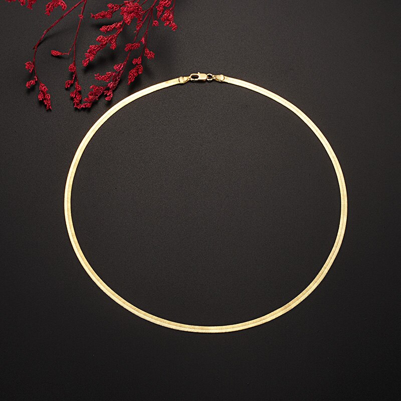 18/20/22/24 Inch Gold Color 4MM Blade Women's Neck Chain Female Necklace Gift Female  Designer Jewelry