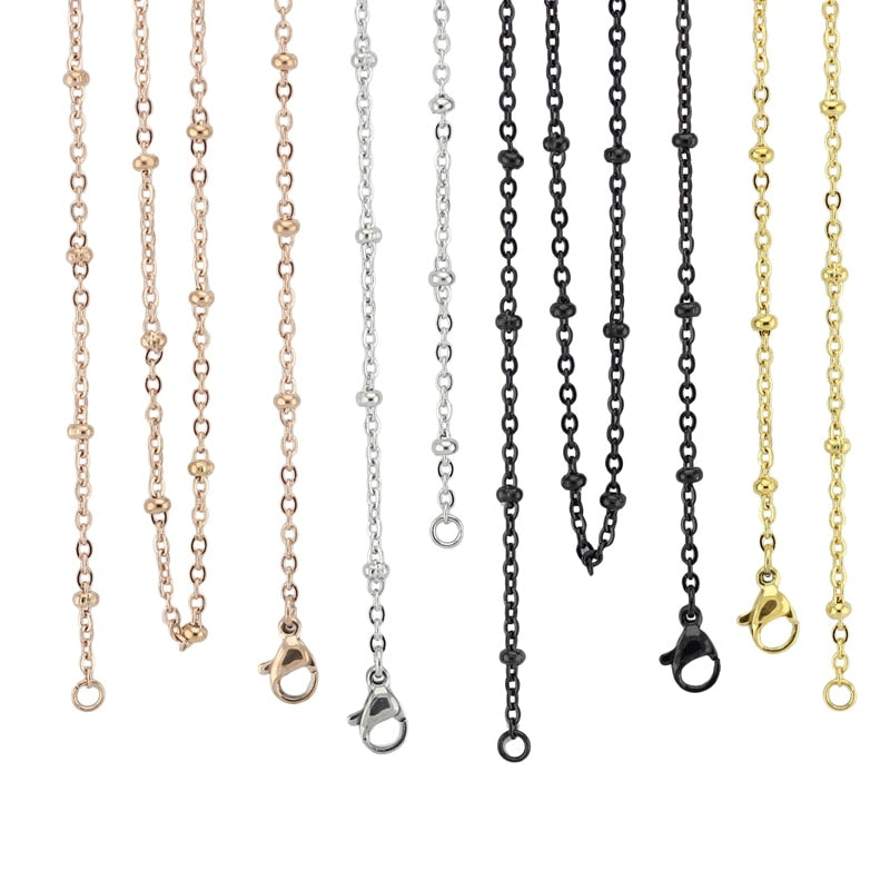 18'' 20'' 24'' 28'' 32'' 3.0mm silver/ gold/ rose gold/black 316 Stainless Steel Ball Station Cable Chain Pendant Necklace