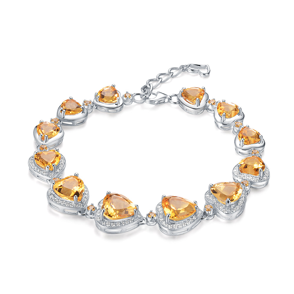 18.5ct Natural Yellow Citrine Sterling Silver Heart-shaped Bracelet