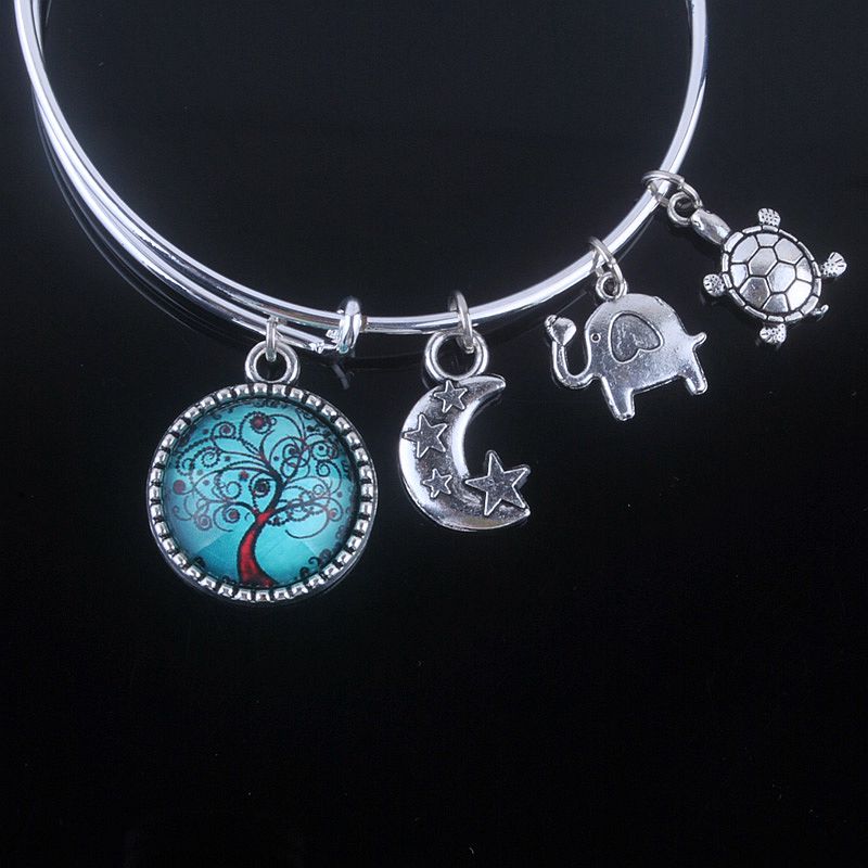 18 Styles Cabochon Dome Tree of Life charms Bracelet Adjustable Expandable Wire Bangles for Women Fine Jewelry